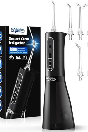 Water Dental Flosser Teeth Pick: WELLFINE Portable Cordless 4 Modes Flossers Pic 300ML Rechargeable Floss Pik Powerful IPX7 Waterproof Oral Irrigator for Cleaning Gum Care Braces for Home Travel