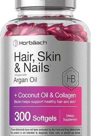 Horb?ach Hair Skin and Nails Vitamins | 300 Softgels | with Biotin and Collagen | Infused with Argan Oil and Coconut Oil | Non-GMO, Gluten Free Supplement
