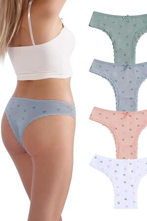 Women's Cotton Cheeky Underwear Packs,Sexy Cute Lace Brazilian Panties,Low Rise Bikini for Ladies