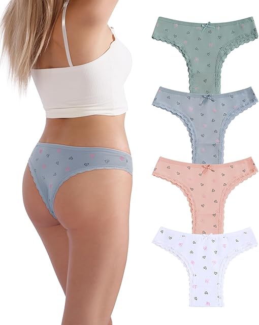 Women's Cotton Cheeky Underwear Packs,Sexy Cute Lace Brazilian Panties,Low Rise Bikini for Ladies
