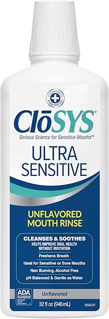 CloSYS Ultra Sensitive Mouthwash, Unflavored Alcohol Free, Dye Free, pH Balanced, Helps Soothe Entire Mouth ? 32 Oz