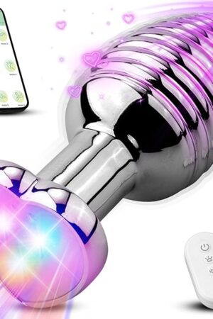 Anal Sex Toys Vibrating Butt Plug, Heart Light Up Anal Plug with 9 Vibration Modes, Stainless Steel Thread Design Anal Vibrator Dildo with APP & Remote Control, Anal Prostate Massager for Men Women