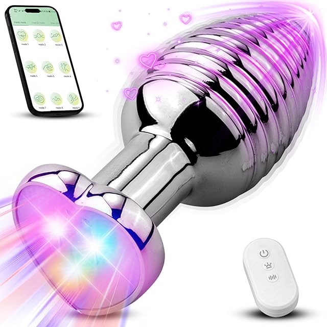 Anal Sex Toys Vibrating Butt Plug, Heart Light Up Anal Plug with 9 Vibration Modes, Stainless Steel Thread Design Anal Vibrator Dildo with APP & Remote Control, Anal Prostate Massager for Men Women