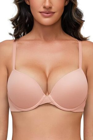 Women's Push Up Bra Padded Underwire T-Shirt Smooth Plunge Deep V Lift Up Add One Cup