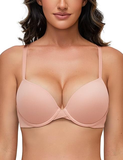 Women's Push Up Bra Padded Underwire T-Shirt Smooth Plunge Deep V Lift Up Add One Cup