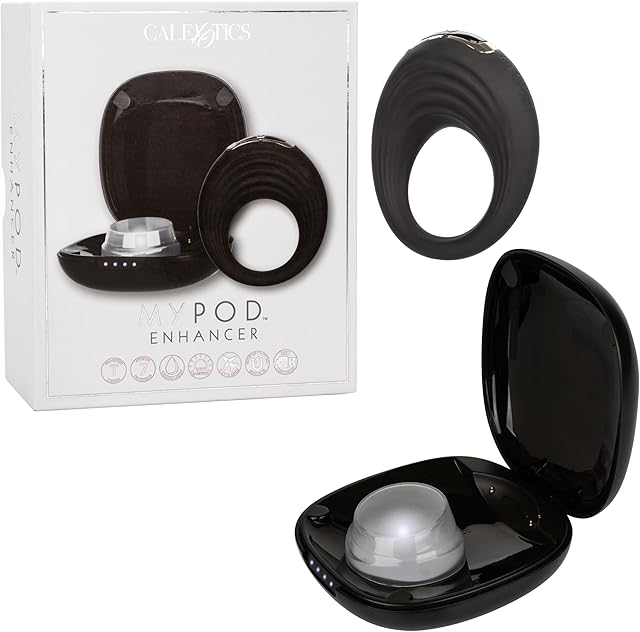 CalExotics My Pod Enhancer, Rechargeable Vibrating Cock Ring Vibrator with Storage Case Black SE-0036-20-3