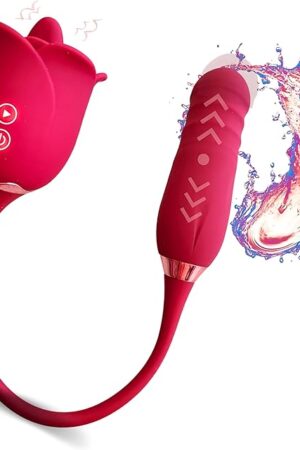 3in1 Rose Vibrator Adult Toys for Couples Sexual Pleasure, Clit Sucker Vibrating Dildo Sex Toy Vibrator for Women, Waterproof & Rechargeable Quiet Pussy Vibrator W/10 Sucking & Thrusting Modes, Red