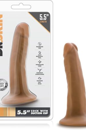 Blush Novelties Dr. Skin - 5 1/2 Inch Soft Realistic Dildo with Suction Cup - Pegging Anal Strap On Tiny Small Harness Compatible Dildo Adult Toy for Female - Sculpted Sex Toys for Couples - Mocha