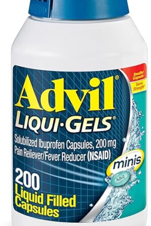 Advil Liqui-Gels minis Pain Reliever and Fever Reducer, Pain Medicine for Adults with Ibuprofen 200mg for Pain Relief - 200 Liquid Filled Capsules