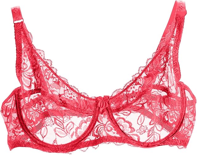Women's Sexy Lace Mesh Bra With Exquisite Embroidery - Sheer Balconette See-Through Bralette Unlined Underwire S-XL
