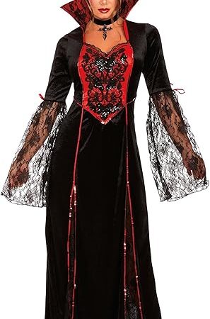 Adult Sexy Vampire Costume, Womens Vampira Halloween Costume, Black/Red