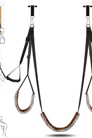 Door Sex Swing BDSM Sex Toys, Bondage Sex Swings with Leopard Padded Seat &Stirrups, Sex Sling with Adjustable Sex Straps for Couple Sex Toy