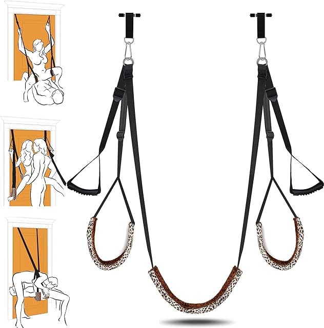 Door Sex Swing BDSM Sex Toys, Bondage Sex Swings with Leopard Padded Seat &Stirrups, Sex Sling with Adjustable Sex Straps for Couple Sex Toy