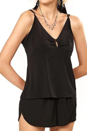 Women's Sexy Keyhole Detail Sleepwear Pajama Sets, Camisole Tops and Shorts