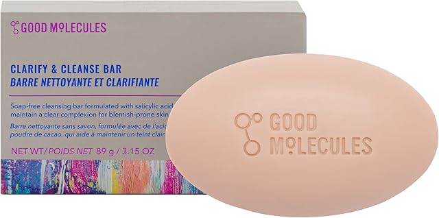 Good Molecules Clarify and Cleanse Bar - Soap Free Bar with Salicylic Acid, BHA for Skin Tone Balancing and Cleansing - Body and Facial Cleanser, Skin Care for Face