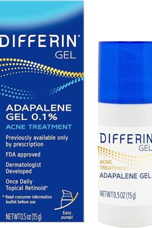 Differin Acne Treatment Gel, 30 Day Supply, Retinoid Treatment for Face with 0.1% Adapalene, Gentle Skin Care for Acne Prone Sensitive Skin, 15g Pump (Packaging May Vary)