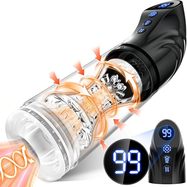 EINSEO Automatic Sucking Male Masturbator Sex Toys - Adult Toys for Men with 7 Thrusting & Rotating Modes, LCD Display Penis Pump Pocket Pussy with 3D Realistic Textured, Male Stroker Masturbators