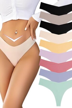 9 Pack Seamless Thongs for Women No Show Underwear V Waisted Comfortable Sexy Thong Panties XS-XL