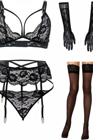 Women Lingerie with Stockings and Gloves or Eye-mask,Garter Belt Lingerie Set