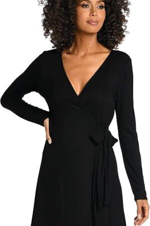 Womens Wrap Around Dress Swimsuit Swimwear Cover Up, Black//Draped Darling, Large US