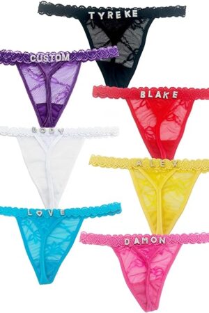 2-Pack Custom Thongs Personalized lingerie Customized Lace Underwear Panties with Rhinestone Shiny Letter Name for Women