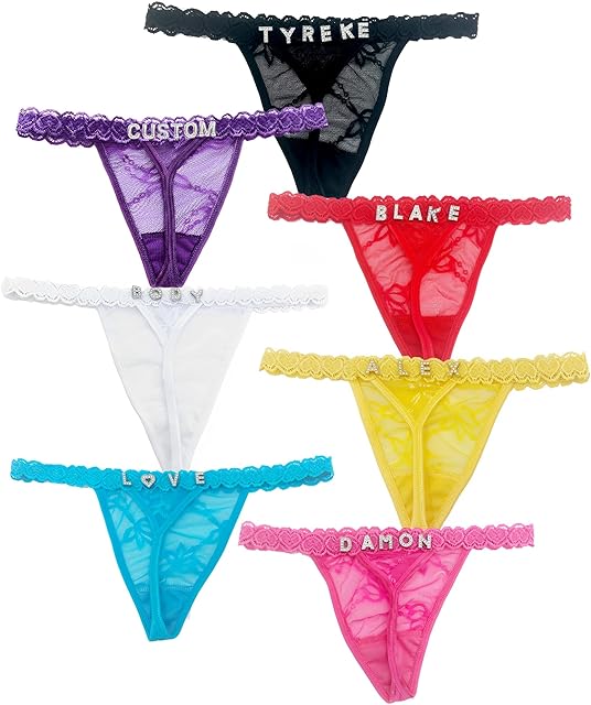 2-Pack Custom Thongs Personalized lingerie Customized Lace Underwear Panties with Rhinestone Shiny Letter Name for Women