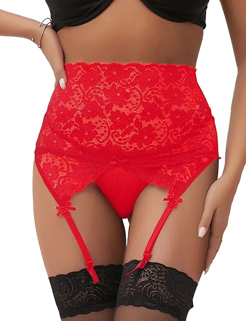 Women Lace Garter Belts for Thigh Highs Plus Size Sexy Mesh Suspender Belt for Women with 4 Strap Slip