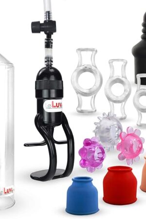 LeLuv Vacuum Pump Easyop ZGrip Handle Natural Male Enhancement Bundle with 3 Sleeves, Septum, 4 Constriction Rings and Stretchy Jelly Cock Rings
