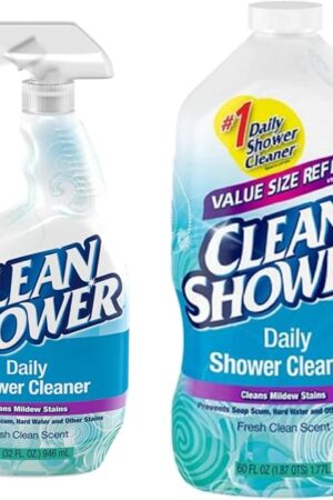 Clean Shower, Daily Shower Cleaner - No Scrub Bundle Pack [32oz Spray Bottle & 60oz Refill Bottle]