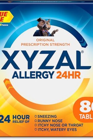 Xyzal 24 Hour Allergy Relief Medicine, Original Prescription Strength Antihistamine, Levocetirizine Dihydrochloride Tablets, 5 mg, 80 Count