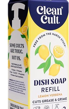 Cleancult Dish Soap Liquid Refill (32oz, 1 Pack) - Plant Based Cleaning Power - Dish Soap that Cuts Grease & Grime - Free of Harsh Chemicals - Uses 90% Less Plastic - Lemon Verbena