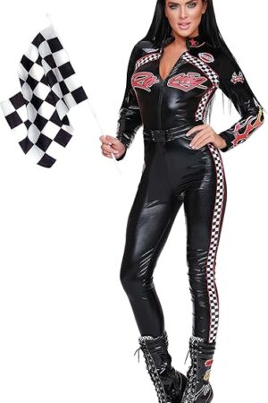 Adult Sexy Racer Costume for Women, Race Car Driver Jumpsuit, Star Your Engines Halloween Costume