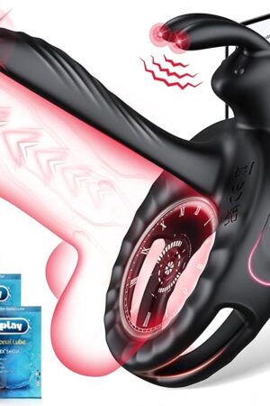 Vibrating Cock Ring Sex Toys for Couples Men - Vibrator Penis Sleeve with Rabbit Clitoris Vibrators, Adult Toy Penis Ring Cock Sleeve, Sex Toy for Women Male Penis Extender, Juguetes Sexuales, Black