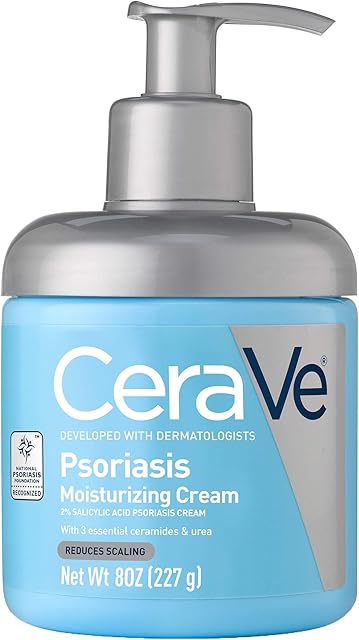 CeraVe Moisturizing Cream for Psoriasis Treatment, With Salicylic Acid for Dry Skin Itch Relief & Urea for Moisturizing, Fragrance Free & Allergy Tested, 8 Oz
