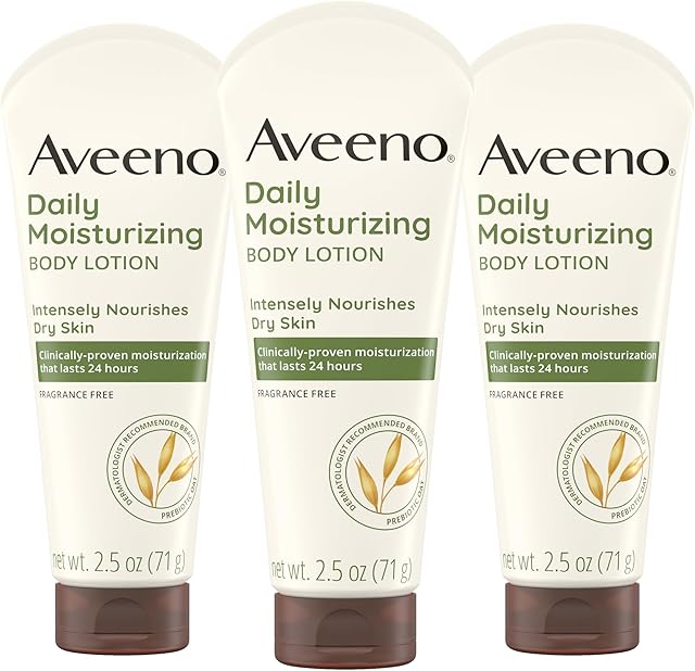 Aveeno Daily Moisturizing Body Lotion, Gentle Lotion Nourishes Dry Skin With Moisture, Soothing Prebiotic Oat, Fragrance-Free, Non-Comedogenic, Travel-Size, Pack of Three, 3 x 25 fl Oz