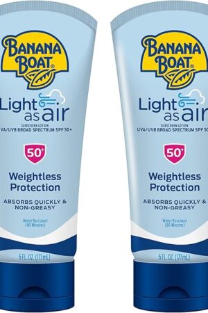 Banana Boat Light As Air Sunscreen Lotion SPF 50 Twin Pack | Lightweight & Non-Greasy Lotion Sunscreen SPF 50, Sunblock, Oxybenzone-Free, 6oz each