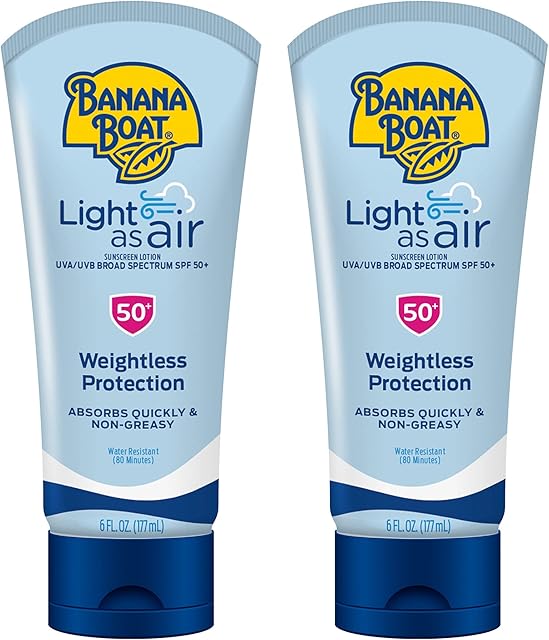 Banana Boat Light As Air Sunscreen Lotion SPF 50 Twin Pack | Lightweight & Non-Greasy Lotion Sunscreen SPF 50, Sunblock, Oxybenzone-Free, 6oz each