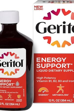 Geritol Liquid Vitamin and Iron Supplement, Energy Support, Contains High Potency B-Vitamins and Iron, Pleasant Tasting, Easy to Swallow, No Artificial Sweeteners, Non-GMO, 12 Oz