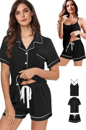 3Pcs Womens Pajamas Set XS-4XL Soft Pajama Sets Cami Sexy Lingerie Sleepwear Pj Lounge Sets Pjs Set Loungewear