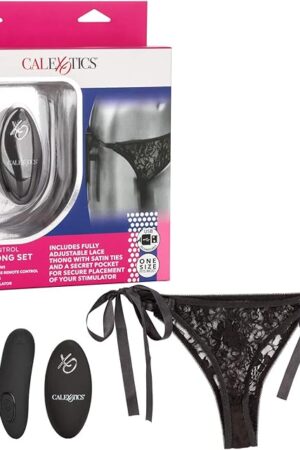 CalExotics Remote Control Lace Thong Set, 12-Function Silicone Panty Vibrator, Rechargeable and Waterproof - Black SE-0077-90-3