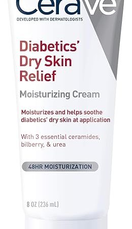 CeraVe Moisturizing Cream for Diabetics? Dry Skin, Urea Cream with Bilberry for Face and Body, Fragrance Free & Paraben Free, 8 Ounce