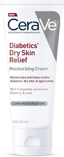 CeraVe Moisturizing Cream for Diabetics? Dry Skin, Urea Cream with Bilberry for Face and Body, Fragrance Free & Paraben Free, 8 Ounce