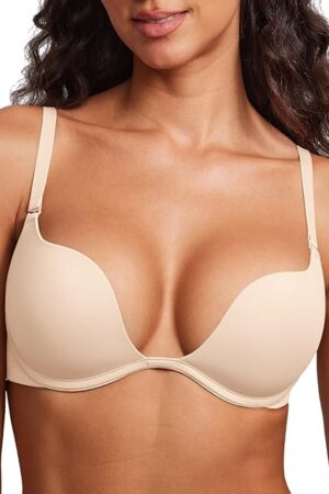 Women's Plunge Bra Deep V Sexy Underwire Low Cut Bras T Shirt Cleavage Lightly Padded