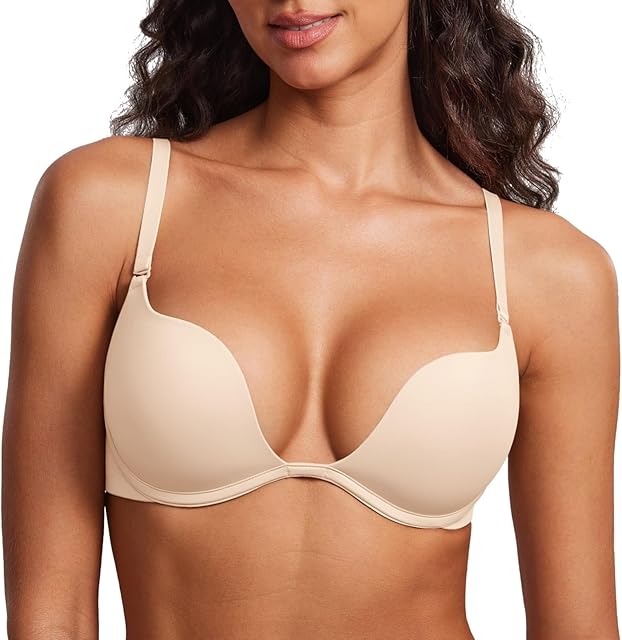 Women's Plunge Bra Deep V Sexy Underwire Low Cut Bras T Shirt Cleavage Lightly Padded
