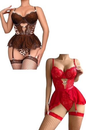Corset Bodysuit Underwire Lingerie Set Teddy Boudoir Outfits Sexy Lingerie For Women Stockings