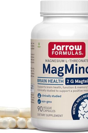 Jarrow Formulas Magnesium L-Threonate, MagMind Magtein Brain Supplements for Memory Support, 90 Veggie Capsules, Up to a 30 Day Supply