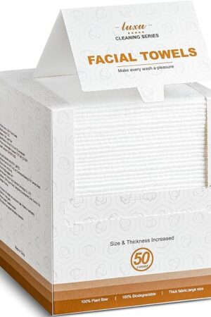 Disposable Face Towel,Biodegradable Facial Towels,Extra Thick Soft Large Clean Facial Towels Plant Fiber Facial Washcloth Dry Wipes for Sensitive Skin,Travel,Makeup Remover-50 Count