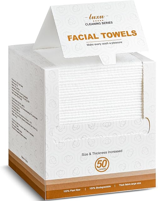 Disposable Face Towel,Biodegradable Facial Towels,Extra Thick Soft Large Clean Facial Towels Plant Fiber Facial Washcloth Dry Wipes for Sensitive Skin,Travel,Makeup Remover-50 Count