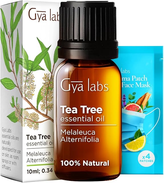 Gya Labs Australian Tea Tree Essential Oil for Skin - 034 Fl Oz - 100% Pure Natural Melaleuca Tea Tree Oil for Hair, Face, & Toenail, Piercings Scalp & Candle Making Scent