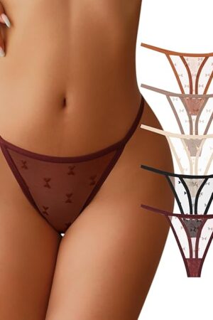 G-String Thongs for Women T-back Lace Hollow Out Low Waist Thongs Breathable Cheeky Sexy Underwear Panties 5Pack